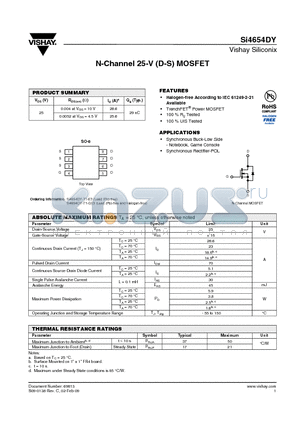 SI4654DY datasheet - N-Channel 25-V (D-S) MOSFET
