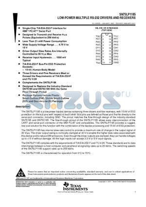 SN75LP1185DWE4 datasheet - LOW-POWER MULTIPLE RS-232 DRIVERS AND RECEIVERS