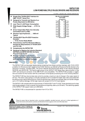 SN75LP1185DWR datasheet - LOW-POWER MULTIPLE RS-232 DRIVERS AND RECEIVERS