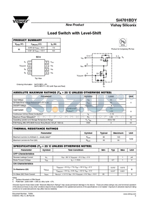 SI4701BDY-T1-E3 datasheet - Load Switch with Level-Shift