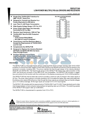 SN75LP1185N datasheet - LOW-POWER MULTIPLE RS-232 DRIVERS AND RECEIVERS
