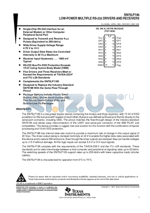 SN75LP196 datasheet - LOW-POWER MULTIPLE RS-232 DRIVERS AND RECEIVERS