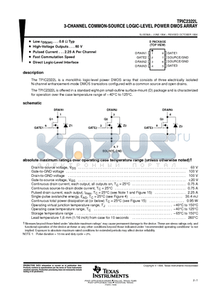 TPIC2322LD datasheet - 3-CHANNEL COMMON-SOURCE LOGIC-LEVEL POWER DMOS ARRAY