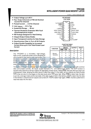 TPIC2406 datasheet - INTELLIGENT-POWER QUAD MOSFET LATCH