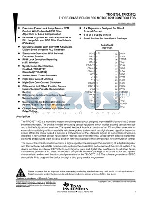 TPIC43T01 datasheet - THREE-PHASE BRUSHLESS MOTOR RPM CONTROLLERS