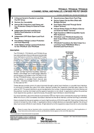 TPIC44L02 datasheet - 4-CHANNEL SERIAL AND PARALLEL LOW-SIDE PRE-FET DRIVER