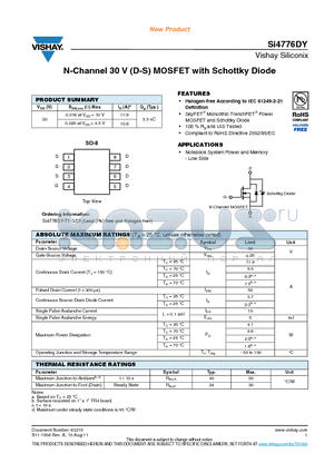 SI4776DY datasheet - N-Channel 30 V (D-S) MOSFET with Schottky Diode