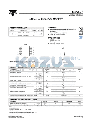 SI4778DY-T1-GE3 datasheet - N-Channel 25-V (D-S) MOSFET