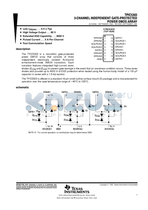 TPIC5303 datasheet - 3-CHANNEL INDEPENDENT GATE-PROTECTED POWER DMOS ARRAY
