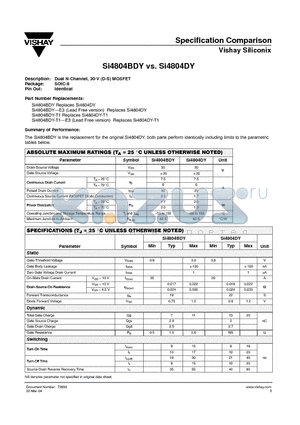 SI4804DY datasheet - Dual N-Channel, 30-V (D-S) MOSFET Specification Comparison