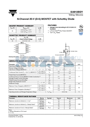 SI4812BDY datasheet - N-Channel 30-V (D-S) MOSFET with Schottky Diode