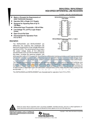 SN75LVDS32 datasheet - HIGH-SPEED DIFFERENTIAL LINE RECEIVERS