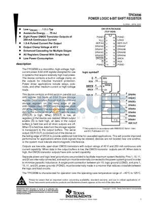 TPIC6596N datasheet - POWER LOGIC 8-BIT SHIFT REGISTER