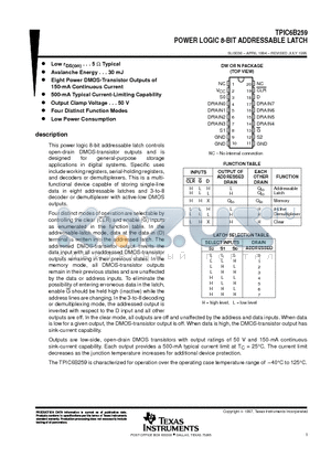 TPIC6B259N datasheet - POWER LOGIC 8-BIT ADDRESSABLE LATCH