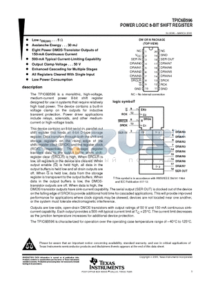 TPIC6B596 datasheet - POWER LOGIC 8-BIT SHIFT REGISTER