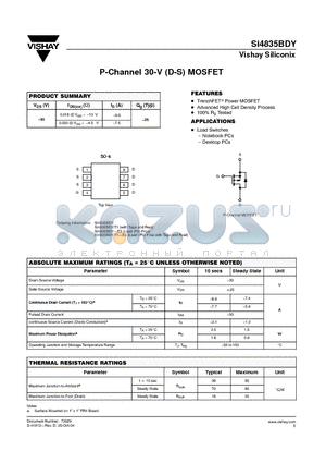 SI4835BDY_05 datasheet - P-Channel 30-V (D-S) MOSFET