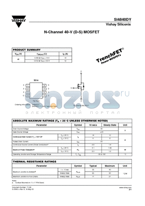SI4840DY datasheet - N-Channel 40-V (D-S) MOSFET