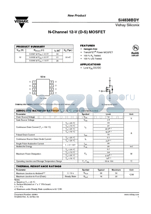 SI4838BDY-T1-GE3 datasheet - N-Channel 12-V (D-S) MOSFET