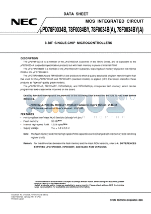 UPD780948 datasheet - 8-BIT SINGLE-CHIP MICROCONTROLLERS