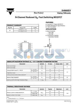 SI4860DY datasheet - N-Channel Reduced Qg, Fast Switching MOSFE