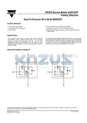 SI4913DY datasheet - Dual P-Channel 20-V (D-S) MOSFET