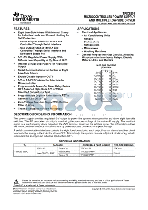 TPIC9201N datasheet - MICROCONTROLLER POWER SUPPLY AND MULTIPLE LOW-SIDE DRIVER