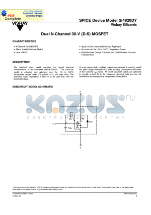 SI4920DY datasheet - Dual N-Channel 30-V (D-S) MOSFET