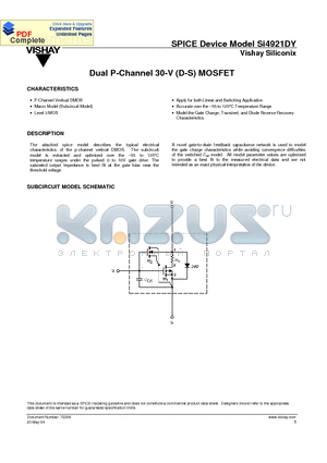 SI4921DY datasheet - Dual P-Channel 30-V (D-S) MOSFET