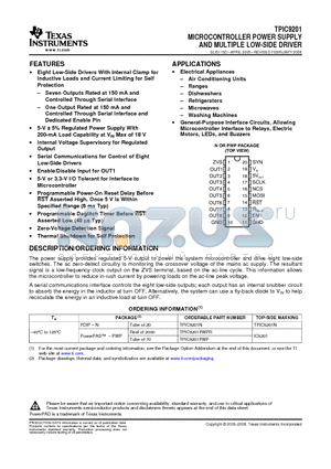 TPIC9201PWPG4 datasheet - MICROCONTROLLER POWER SUPPLY AND MULTIPLE LOW-SIDE DRIVER