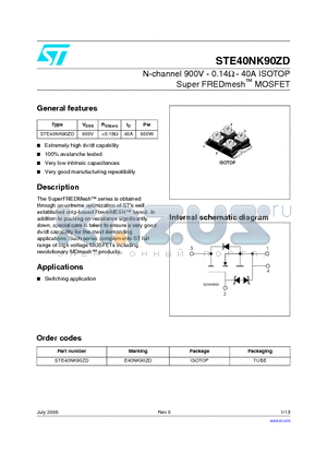 STE40NK90ZD_06 datasheet - N-channel 900V - 0.14Y - 40A ISOTOP Super FREDmesh MOSFET