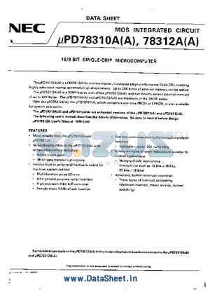 UPD78310AL datasheet - 16/8 BIT SINGLE-CHIP MICROCOMPUTER