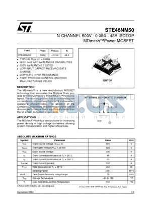 STE48NM50 datasheet - N-CHANNEL 500V - 0.08ohm - 48A ISOTOP MDmeshPower MOSFET
