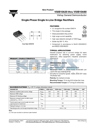 VSIB10A20 datasheet - Single-Phase Single In-Line Bridge Rectifiers