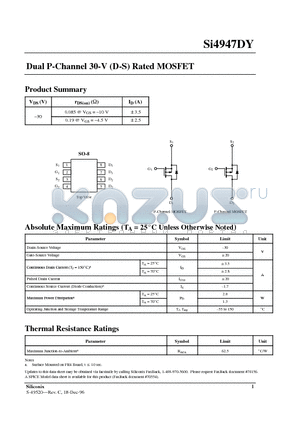 SI4947DY datasheet - Dual P-Channel 30-V (D-S) Rated MOSFET