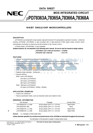 UPD78363A datasheet - 16/8-BIT SINGLE-CHIP MICROCONTROLLERS