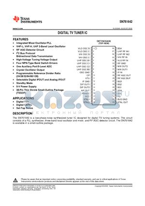 SN761642 datasheet - DIGITAL TV TUNER IC