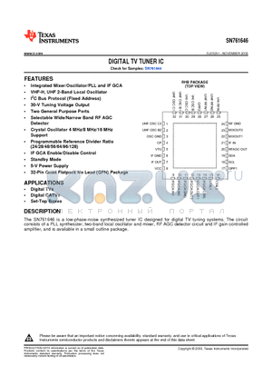 SN761646 datasheet - DIGITAL TV TUNER IC