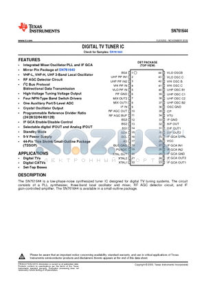 SN761644DBTR datasheet - DIGITAL TV TUNER IC