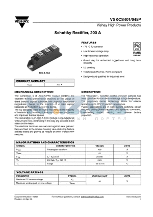 VSKCS401 datasheet - Schottky Rectifier, 200 A
