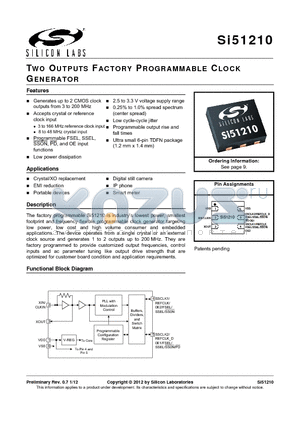 SI51210 datasheet - TWO OUTPUTS FACTORY PROGRAMMABLE CLOCK GENERATOR