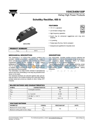 VSKCS409/150P datasheet - Schottky Rectifier, 400 A