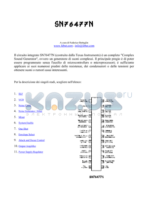 SN76477N datasheet - Il circuito integrato SN76477N (costruito dalla Texas Instruments) un completo Complex Sound Generator