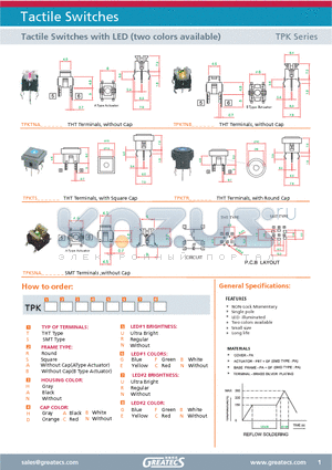 TPKSRANNUGUG datasheet - Tactile Switches with LED (two colors available)