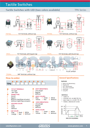 TPKTAANAUGUG datasheet - Tactile Switches with LED (two colors available)