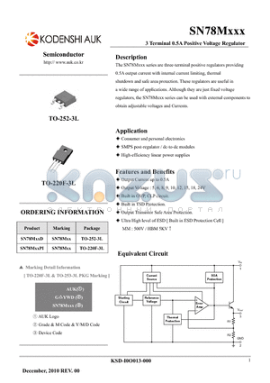 SN78M12D datasheet - 3 Terminal 0.5A Positive Voltage Regulator