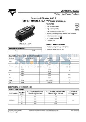 VSKD600-12 datasheet - Standard Diodes, 600 A(SUPER MAGN-A-PAKTM Power Modules)