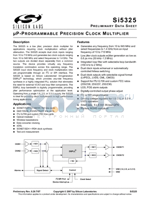 SI5325B-B-GM datasheet - UP-PROGRAMMABLE PRECISION CLOCK MULTIPLIER