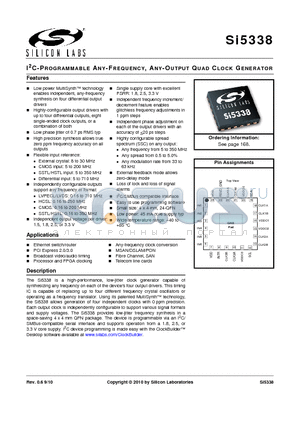 SI5338A-A-GM datasheet - I2C-PROGRAMMABLE ANY-FREQUENCY, ANY-OUTPUT QUAD CLOCK GENERATOR