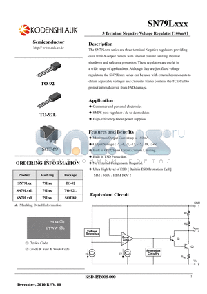 SN79L18L datasheet - 3 Terminal Negative Voltage Regulator [100mA]