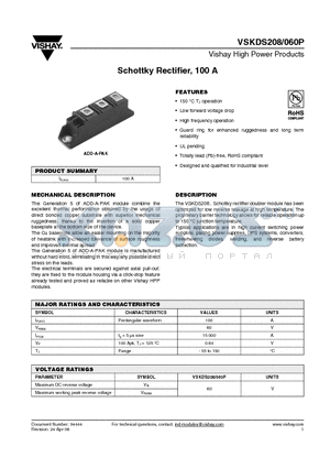 VSKDS208 datasheet - Schottky Rectifier, 100 A